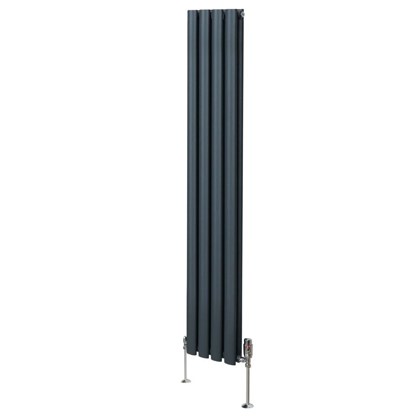 MonsterShop Oval Column Radiator 1600mm x 240mm & TRV Chrome Valves Modern Desig