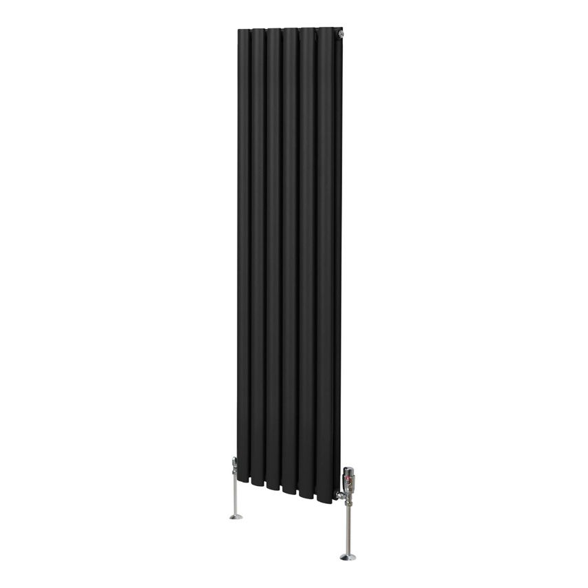 MonsterShop Oval Column Radiator 1600mm x 360mm & TRV Chrome Valves Modern Desig
