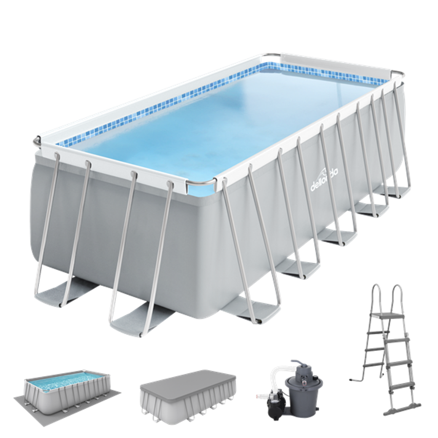 21ft Deluxe Steel Frame Swimming Pool with Step Ladder - White