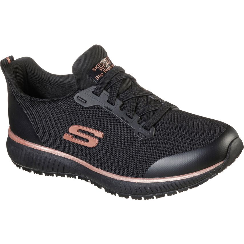 Skechers Squad SR Black/Rose Gold Occupational Shoes for Women - Size 6