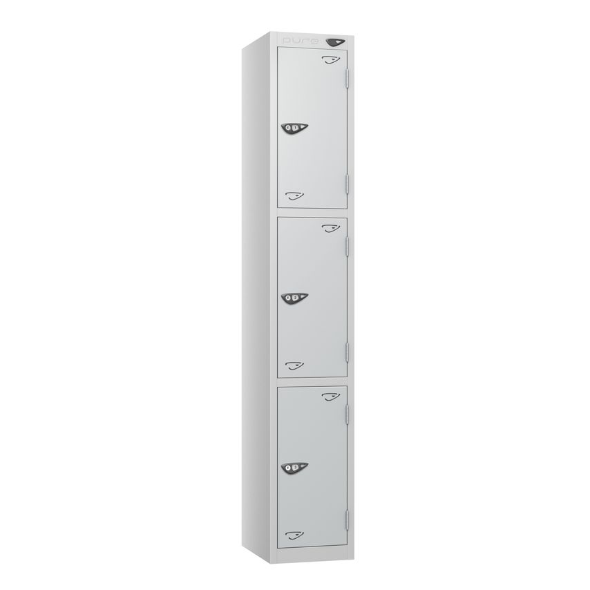 PURE Prime Full Height Three Tier Lockers Flat Top 1800Hx300Wx450D mm Pearl Silv