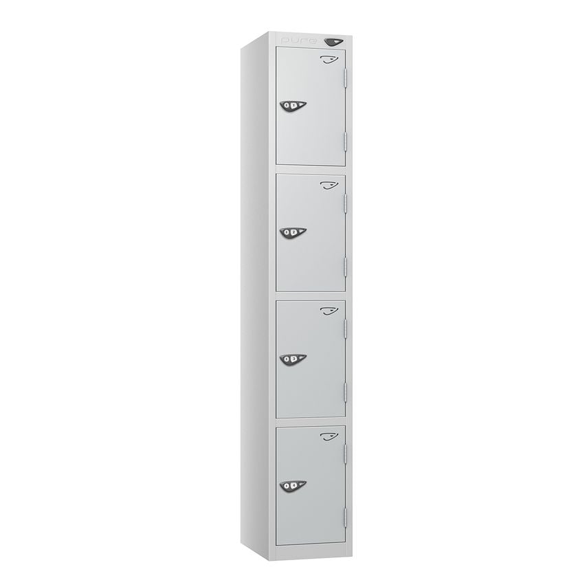 PURE Prime Full Height Four Tier Lockers Flat Top 1800Hx450Wx450D mm Pearl Silve