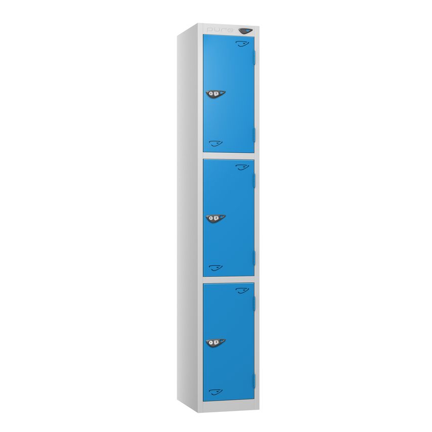 PURE Prime Full Height Three Tier Lockers Flat Top 1800Hx450Wx450D mm Cobalt Blu