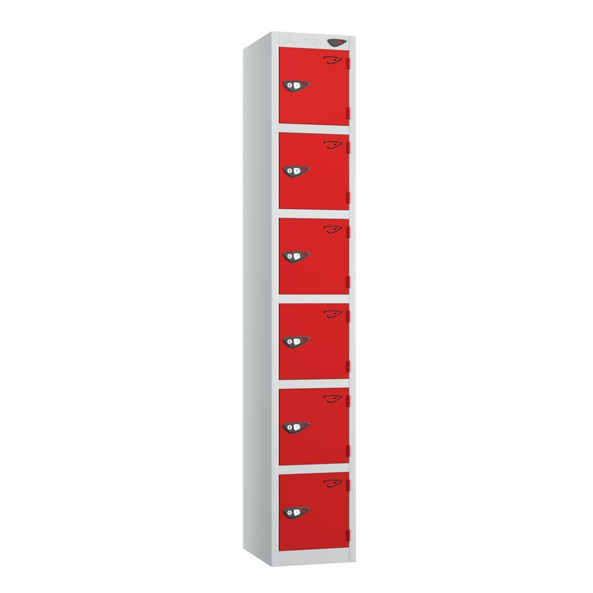 PURE Prime Full Height Six Tier Lockers Flat Top 1800Hx450Wx450D mm Flame Red Ca