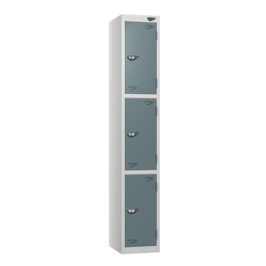 PURE Prime Full Height Three Tier Lockers Flat Top 1800Hx300Wx450D mm Slate Grey