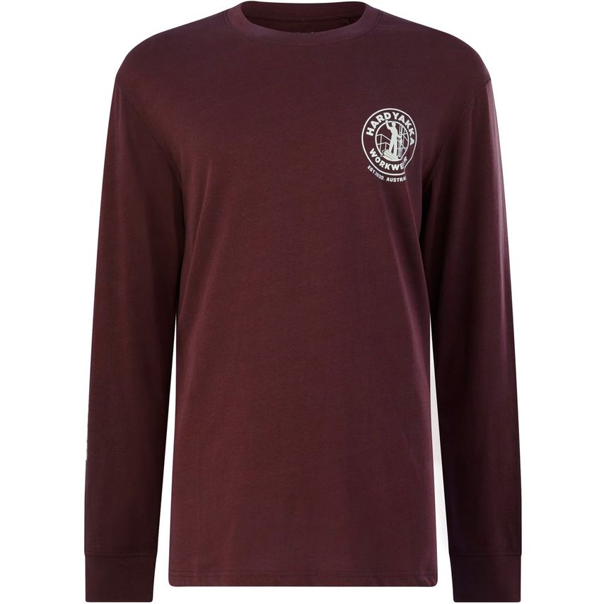 Hard Yakka Heritage Icon Long Sleeve T-Shirt Burgundy Size S Male