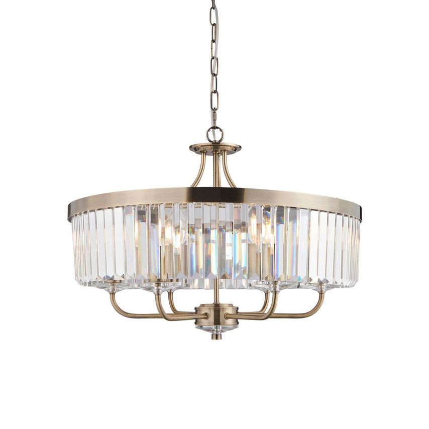 Merano Lighting Ascoli Pendant Ceiling Light Antique Brass Plate Clear Cut Glass
