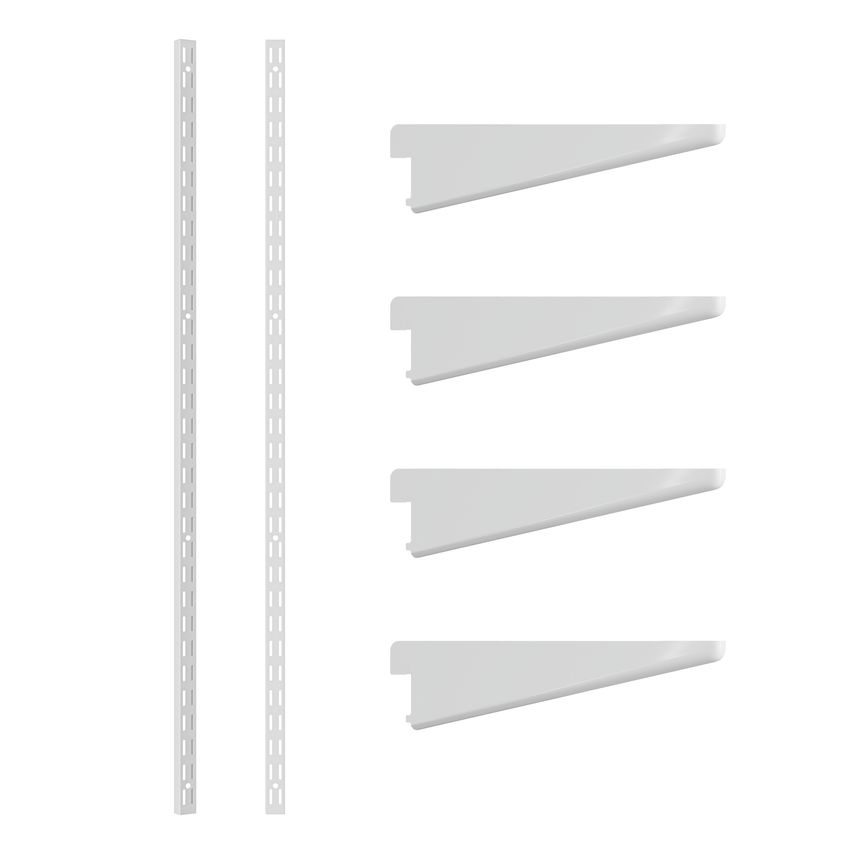 ROTHLEY Twin Slot Shelving Kit In White - 4" Brackets x 4 and 63" Uprights x 2