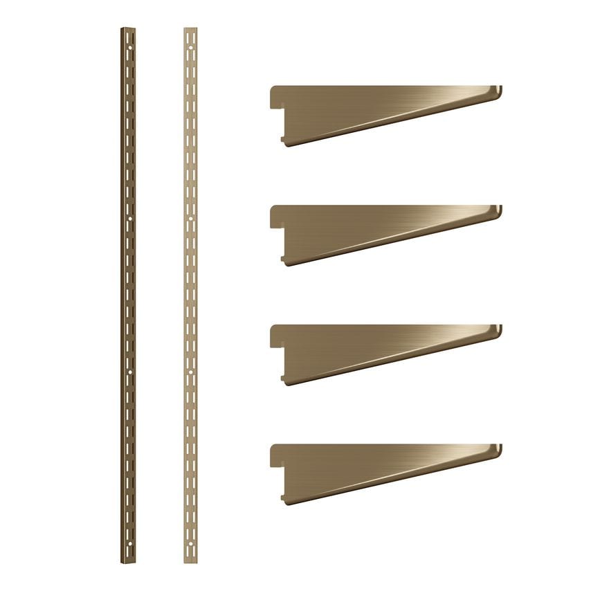 ROTHLEY Twin Slot Shelving Kit In Antique Brass 4" Brackets x 4 and 48" Uprights