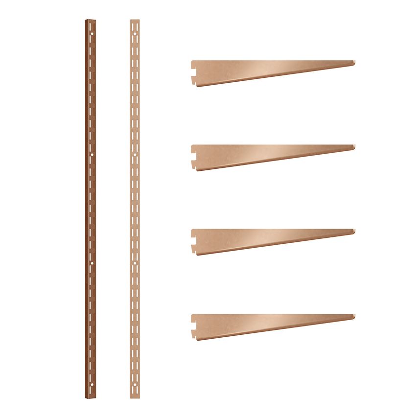 ROTHLEY Twin Slot Shelving Kit In Polished Copper - 12" Brackets x 4 and 78" Upr