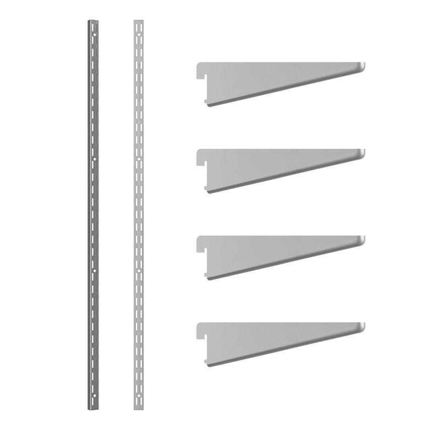 ROTHLEY Twin Slot Shelving Kit In Krome -  10" Brackets x 4 and 78" Uprights x 2