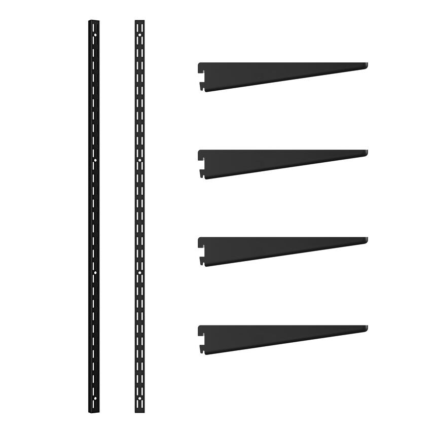 ROTHLEY Twin Slot Shelving Kit In Matt Black - 8" Brackets x 4 and 63" Uprights