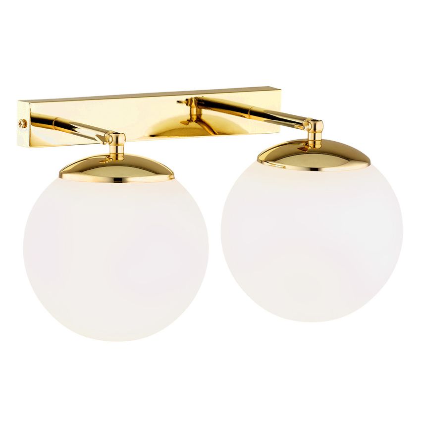 Argon Lighting Satelite Plus Outdoor Twin Globe Wall Lamp Opal Matt Brass Steel