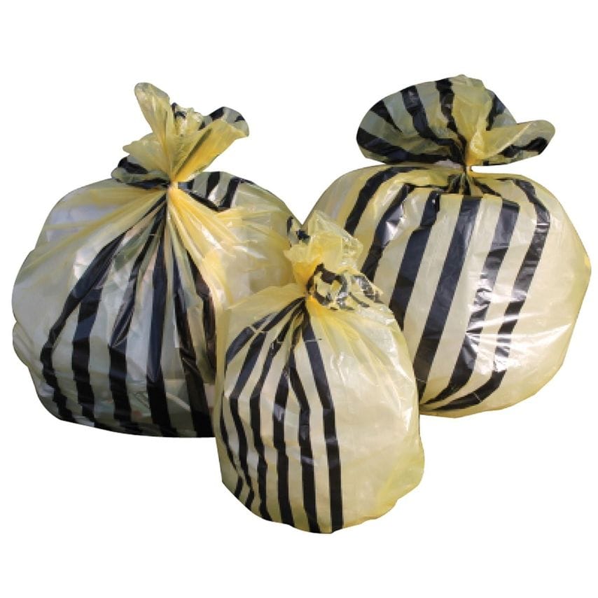 PATTERSONS Clinical Yellow Tiger Striped Sacks 11"x22"x25" 30 Liter 1000 Piece