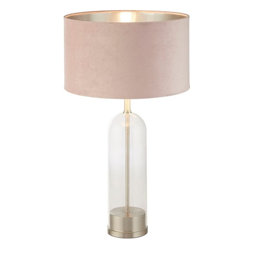 Netlighting Oxford Table Lamp Glass Satin Nickel Pink Velvet Shade