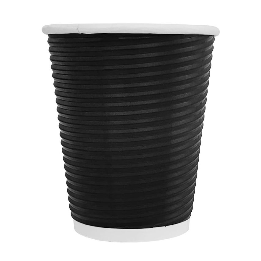 Fiesta Recyclable Coffee Cups Ripple Wall Black 225ml/8oz (Pack of 25)