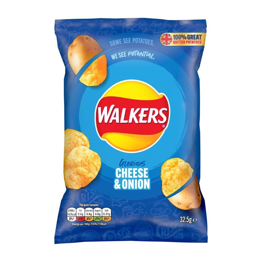 Cheese & Onion Flavour Crisps 32.5g (Pack of 32)