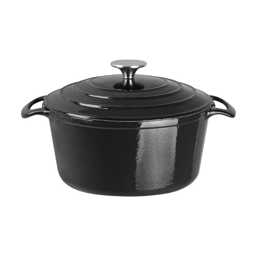 Vogue Black Round Casserole Dish 4L