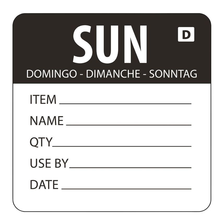 Hygiplas Dissolvable Day of The Week Labels Sunday (Pack of 250)