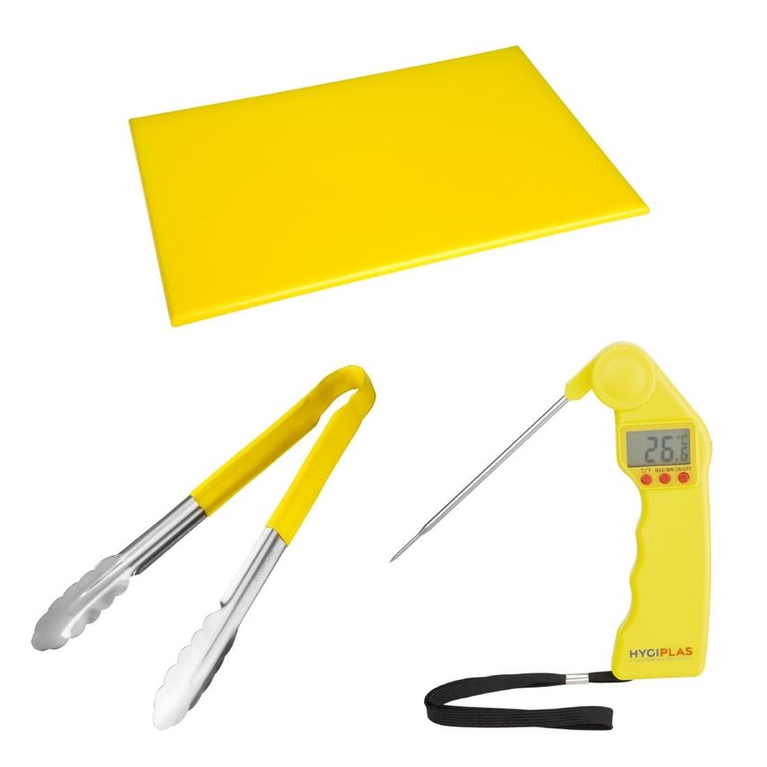 Colour Coded Yellow Set - Tong Chopping Board & Thermometer (Set of 3)