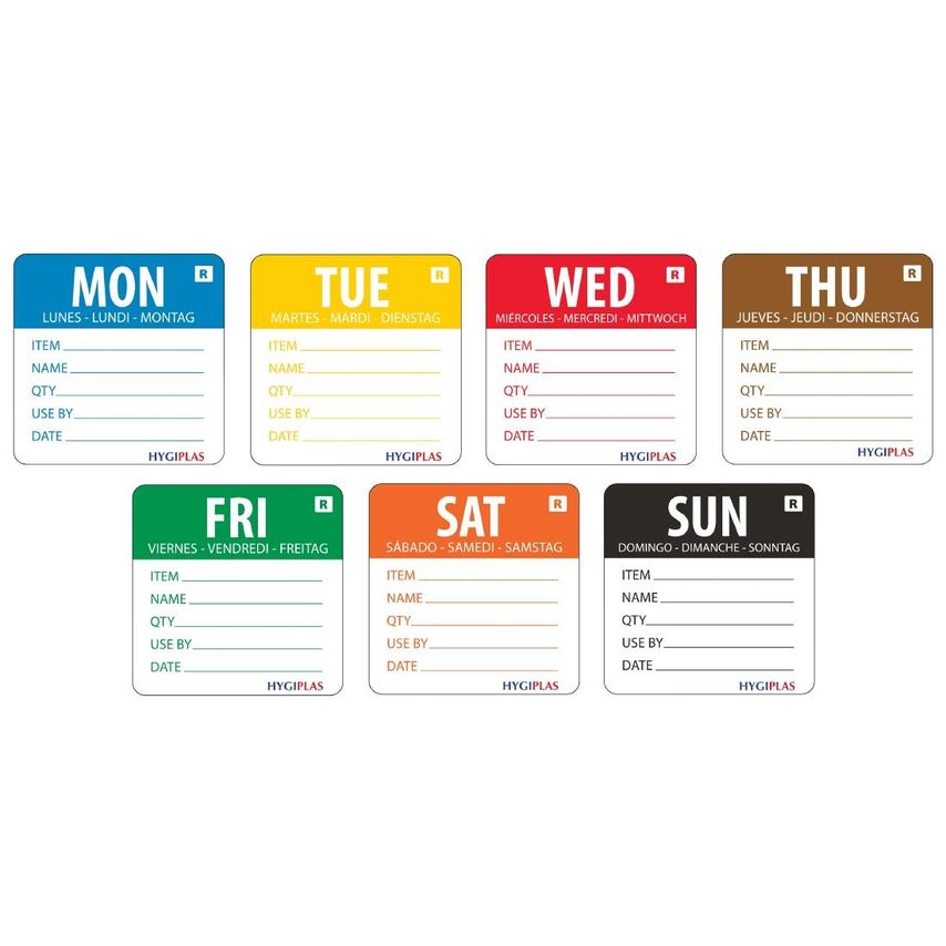 Hygiplas Vogue Removable Day of The Week 50mm Label Set (Pack of 3500)