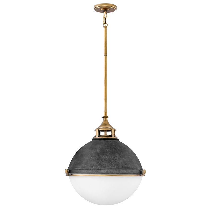 Elstead Quintiesse Hinkley Fletcher 3 Light Pendant Aged Zinc with Heritage Bras
