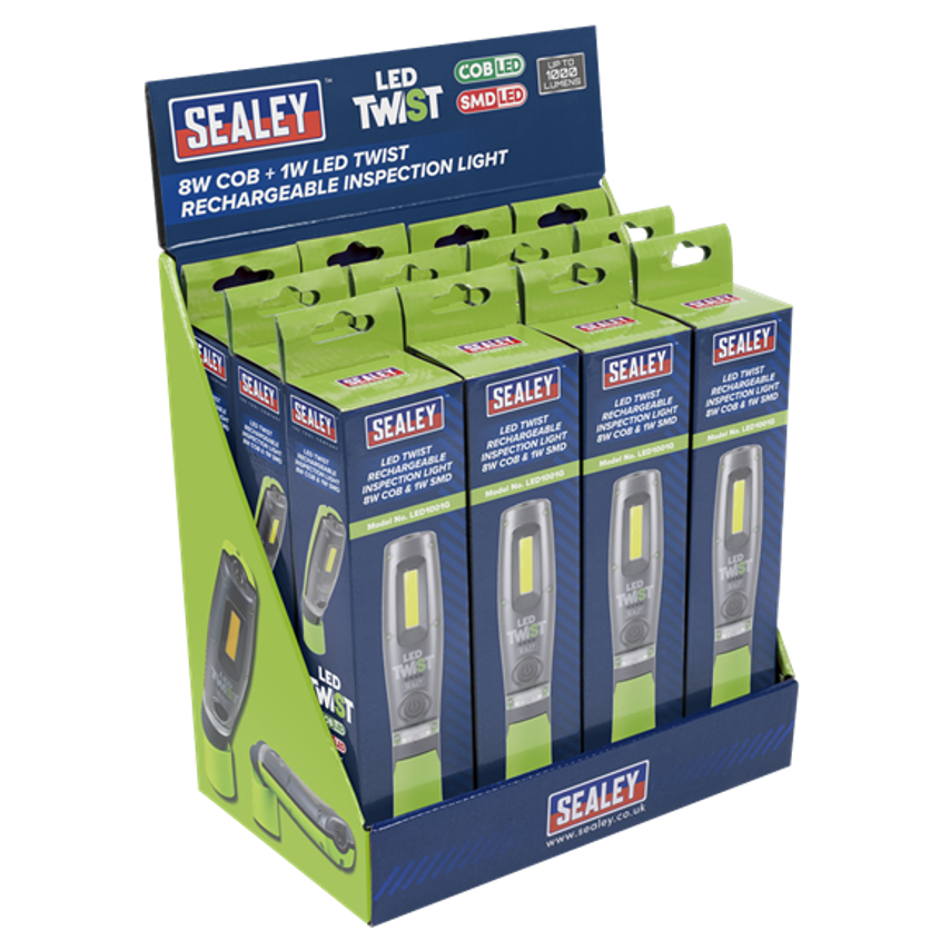 Sealey LED Twist Rechargeable Inspection Light Green - Box of 12 - LED1001GDB