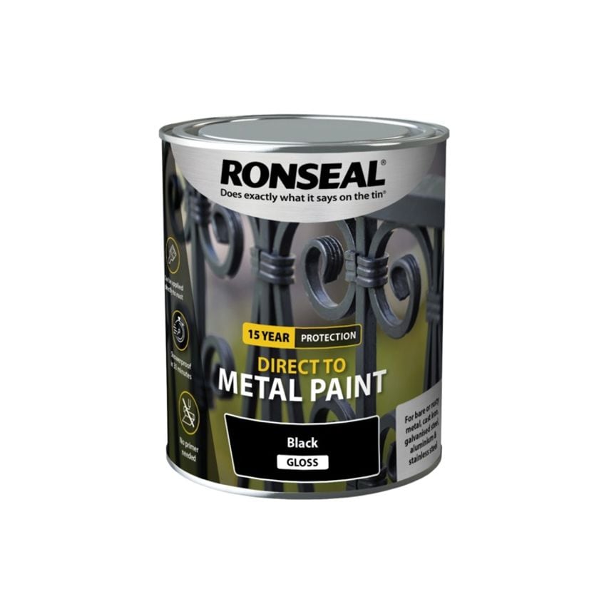 Ronseal Direct to Metal Paint 750ml Black Gloss