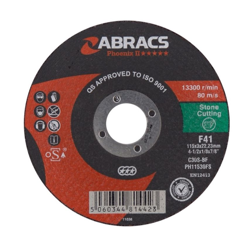Abracs Phoenix Flat Stone Cutting Disc 115mm x 3.0mm x 22.23mm