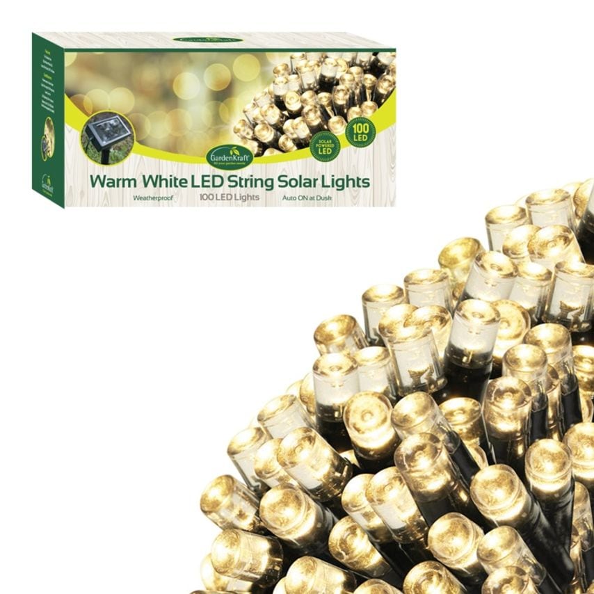 GardenKraft 100 LED Solar String Lights Warm White