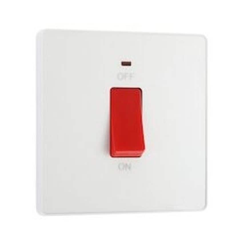BG 45a Double Pole Square Plastic Cooker Switch with LED Pearlescent White
