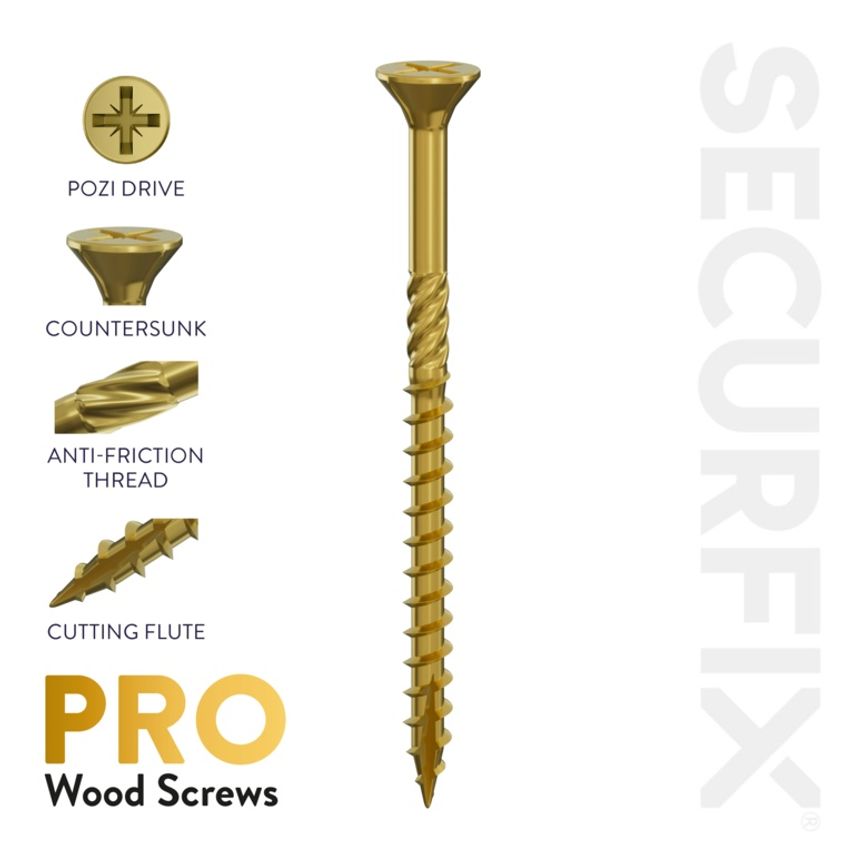 Securfix Pro Wood Screws Size 8 x 2" (4.0mm x 50mm) Pack of 1000  Screws