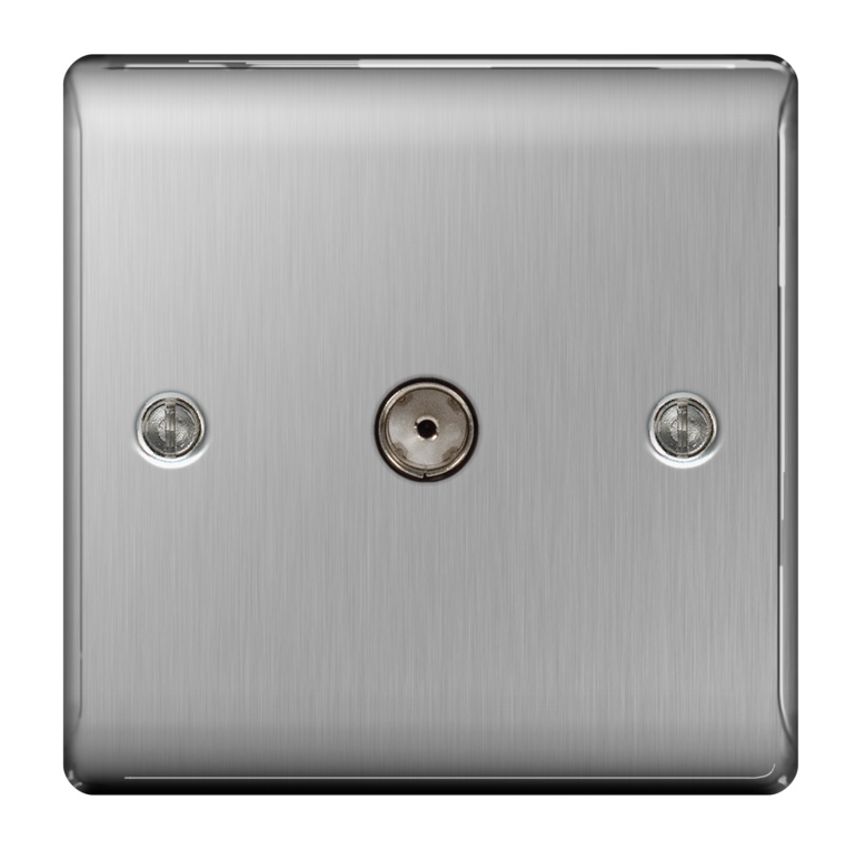 Brushed Steel Co-Axial Socket 1 Gang