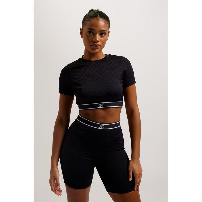 Juicy Couture Rayon Rib Short Sleeve Top Black Size Medium Female