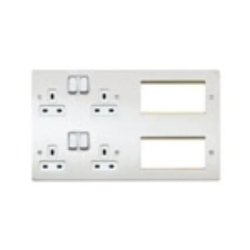 Novar ED&S Socket 4 Gang DP Dual Earth and 8 Module 13A White Euro Stacked