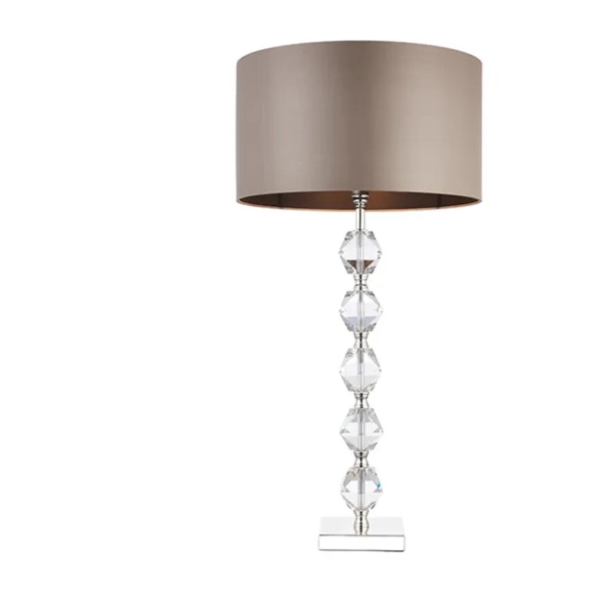 Saxby Table Lamp Crystal Stem Mink Shade 60W 406 x 785mm Silver Plaited