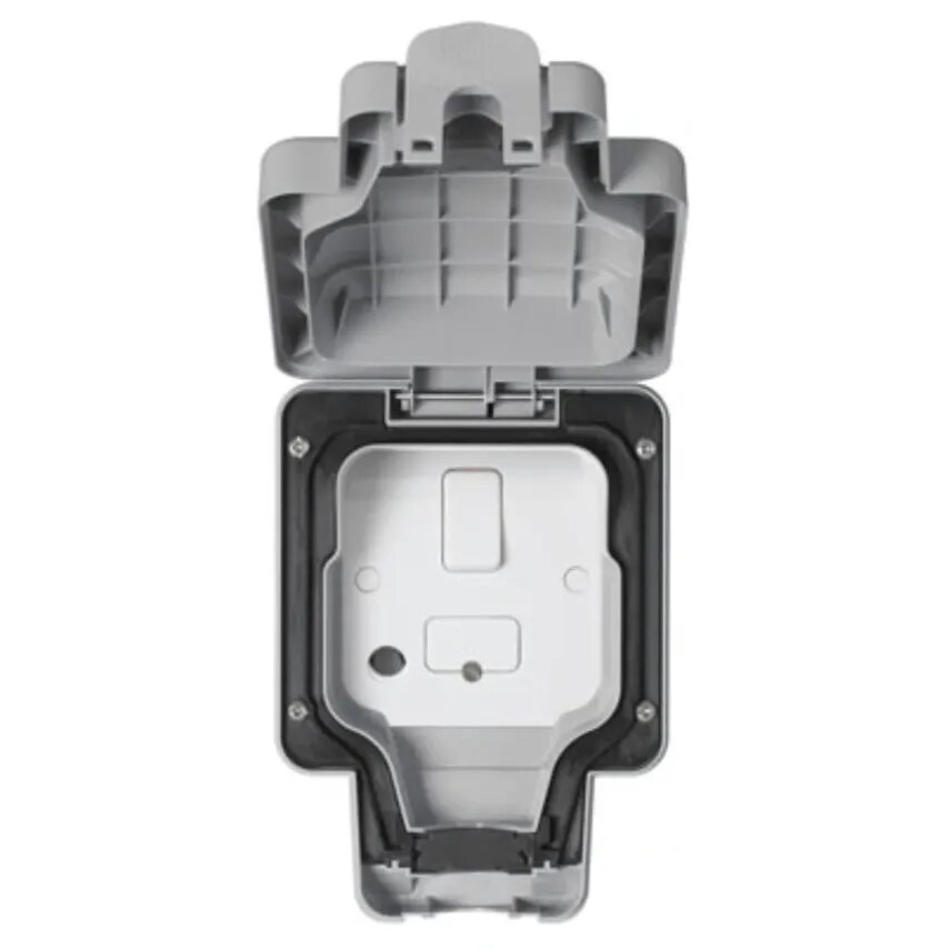 Novar ED&S Weatherproof Switched Fused Spur 13A C/W Flex Out IP66 Grey
