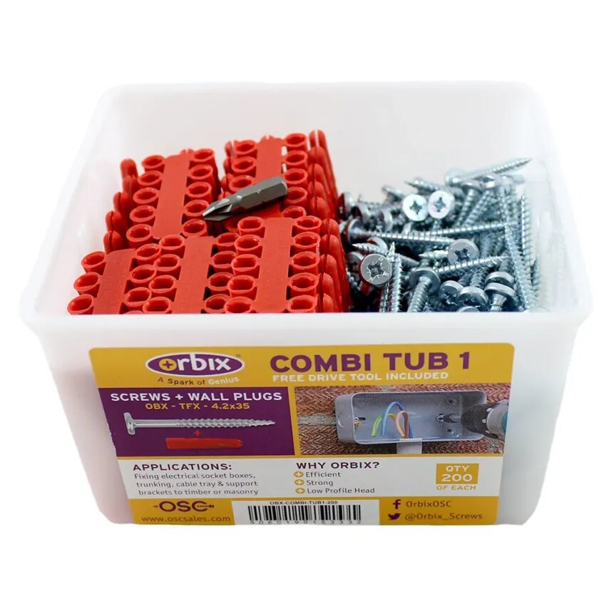 Red Wall Plugs and 35 x 4mm Countersunk Woodscrew Trade Tub
