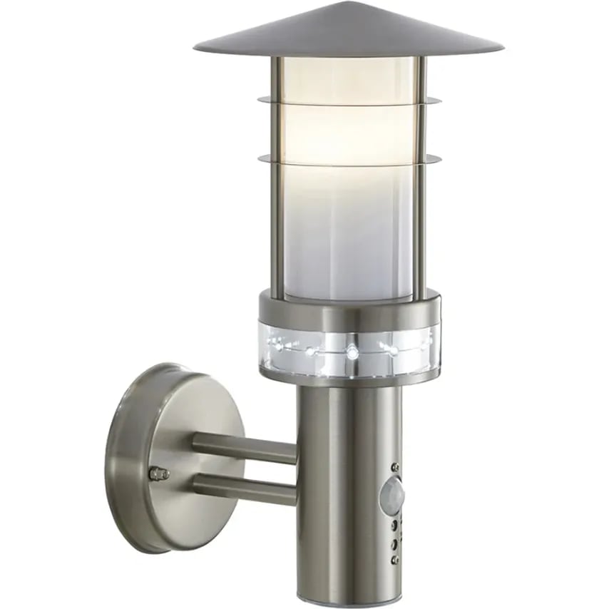 Saxby Wall Light E27 PL PIR IP44 15W 240V Brushed Stainless Steel