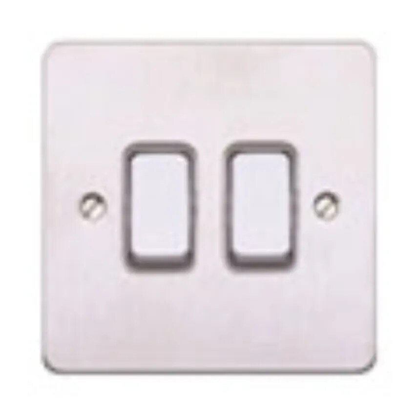 Novar ED&S Switch 2 Gang 2 Way SP 20A Lacquered Brushed Steel White Insert