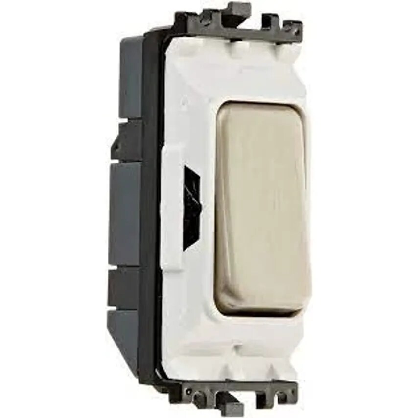 Novar ED&S Grid Switch 1 Way DP 10A Lacquered Brushed Steel White Inserts