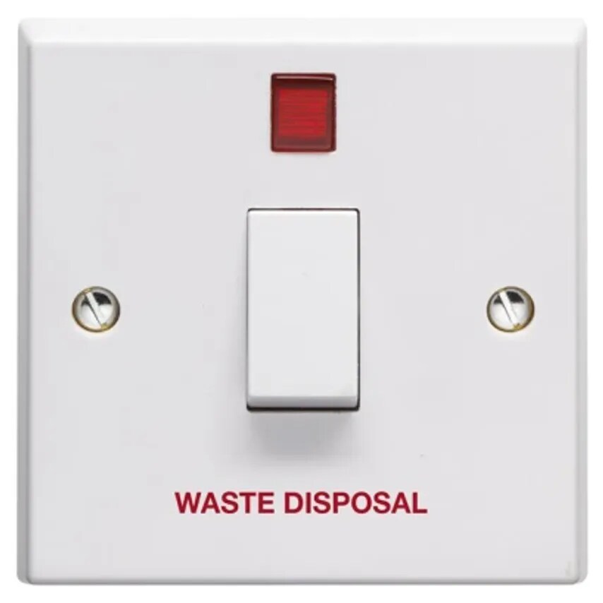 Electrium Control Switch 1 Gang DP Neon 20A White Marked Washer Dryer