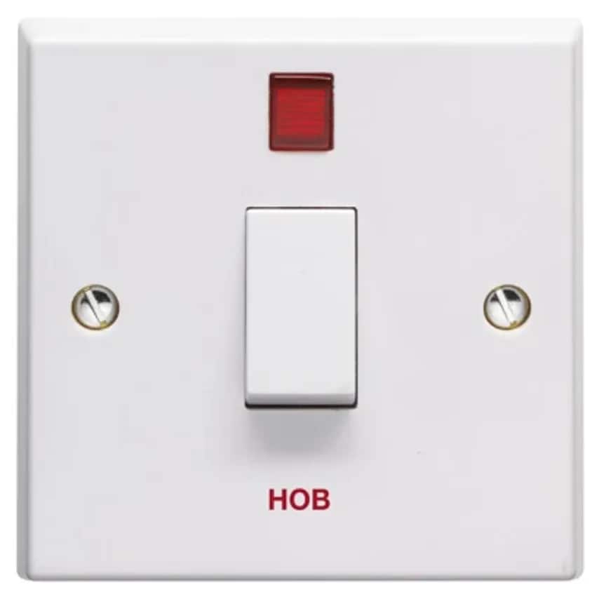 Electrium Control Switch 1 Gang DP Neon 20A White Marked Hob
