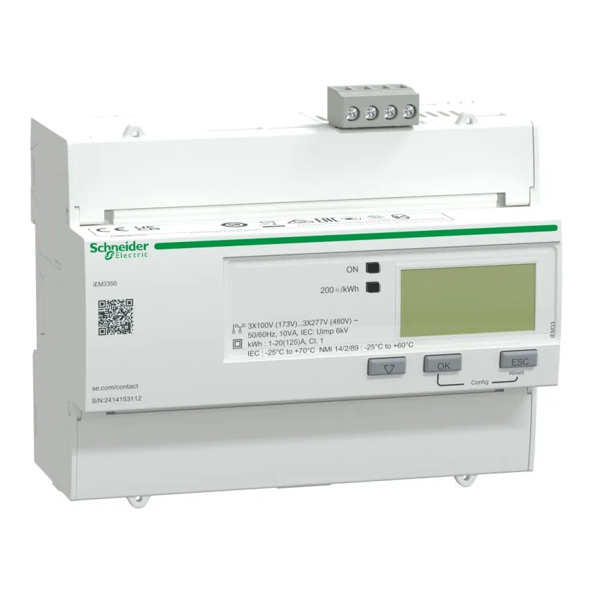 Schneider Electric Meter IEM3350 Kilowatt Hour 3 Phase Modbus 125A 110 x 130 x 8