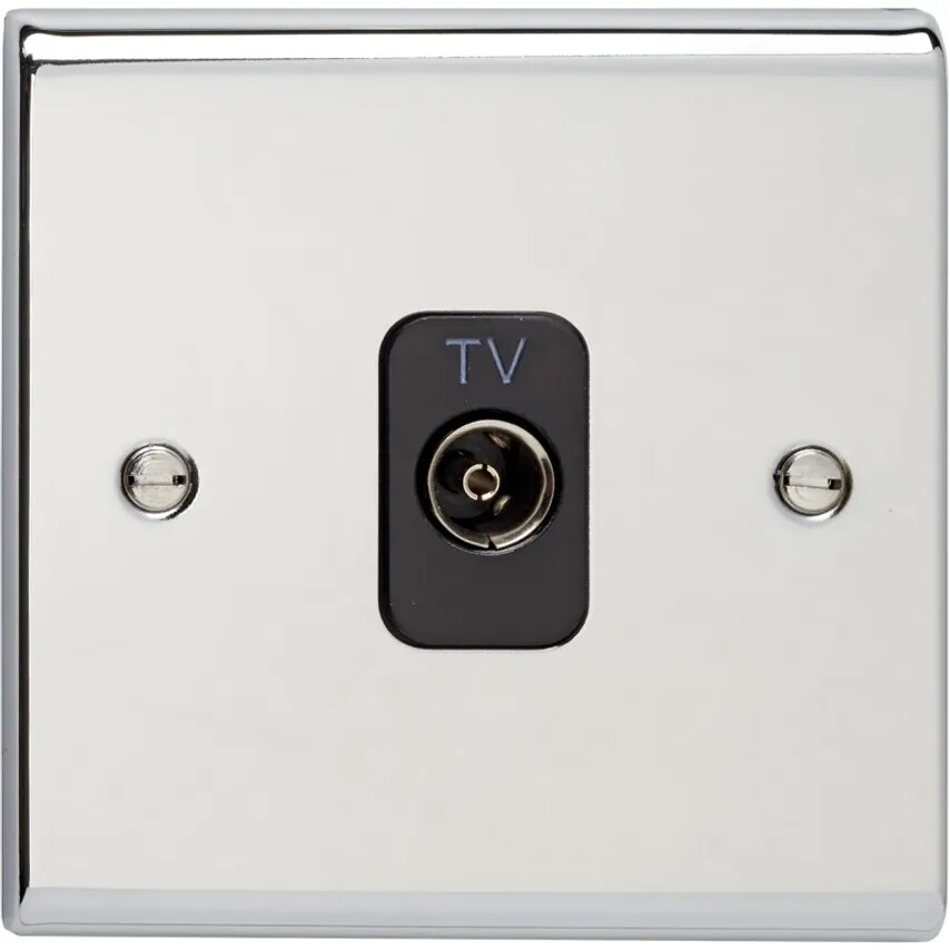 Deta Socket 1 Gang TV Coaxial Isolatorated Chrome Black Insert - SD1264CHB