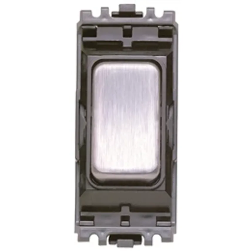 Novar ED&S Grid Switch 1 Way SP Neutral Term 10A x Brushed Stainless Steel Black