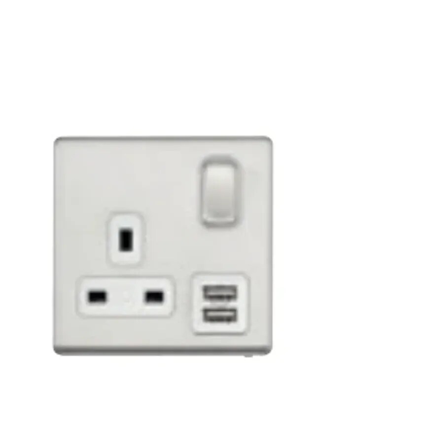 Novar ED&S Socket 1 Gang Switched DP 2A 5V Lacquered Brushed Steel 2 Port USB CH