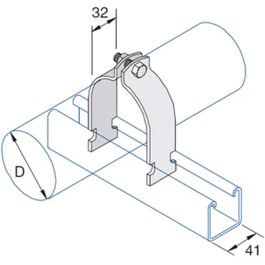 Unistrut Pipe Clamp 225.4-238.1mm Steel Pre-Galvanised