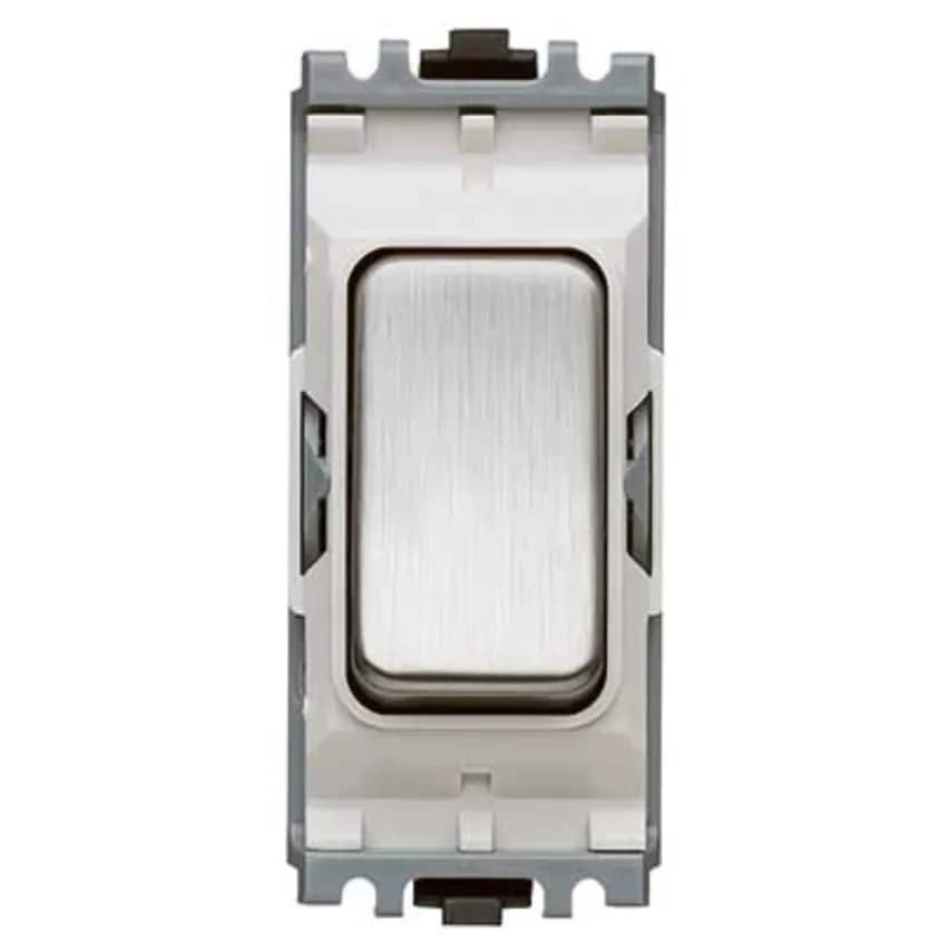 Novar ED&S Grid Switch 1 Way DP 10A Brushed Stainless Steel White Inserts