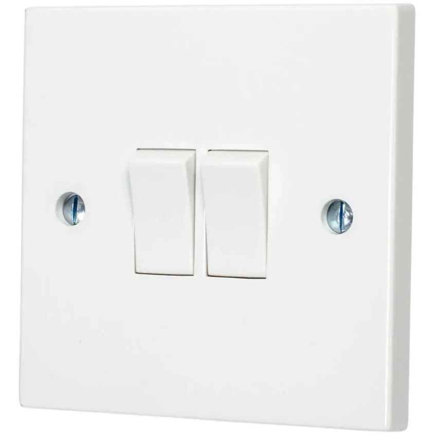 Luceco Plate Switch 2 Gang 2 Way Fixing Screws 10A White